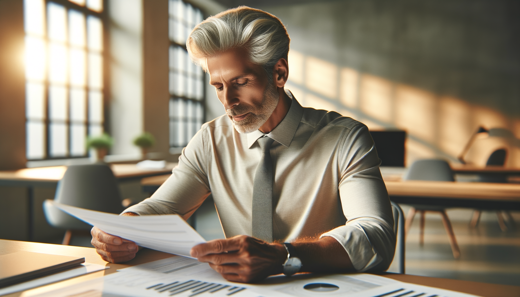 Executive reviewing financial documents in modern office