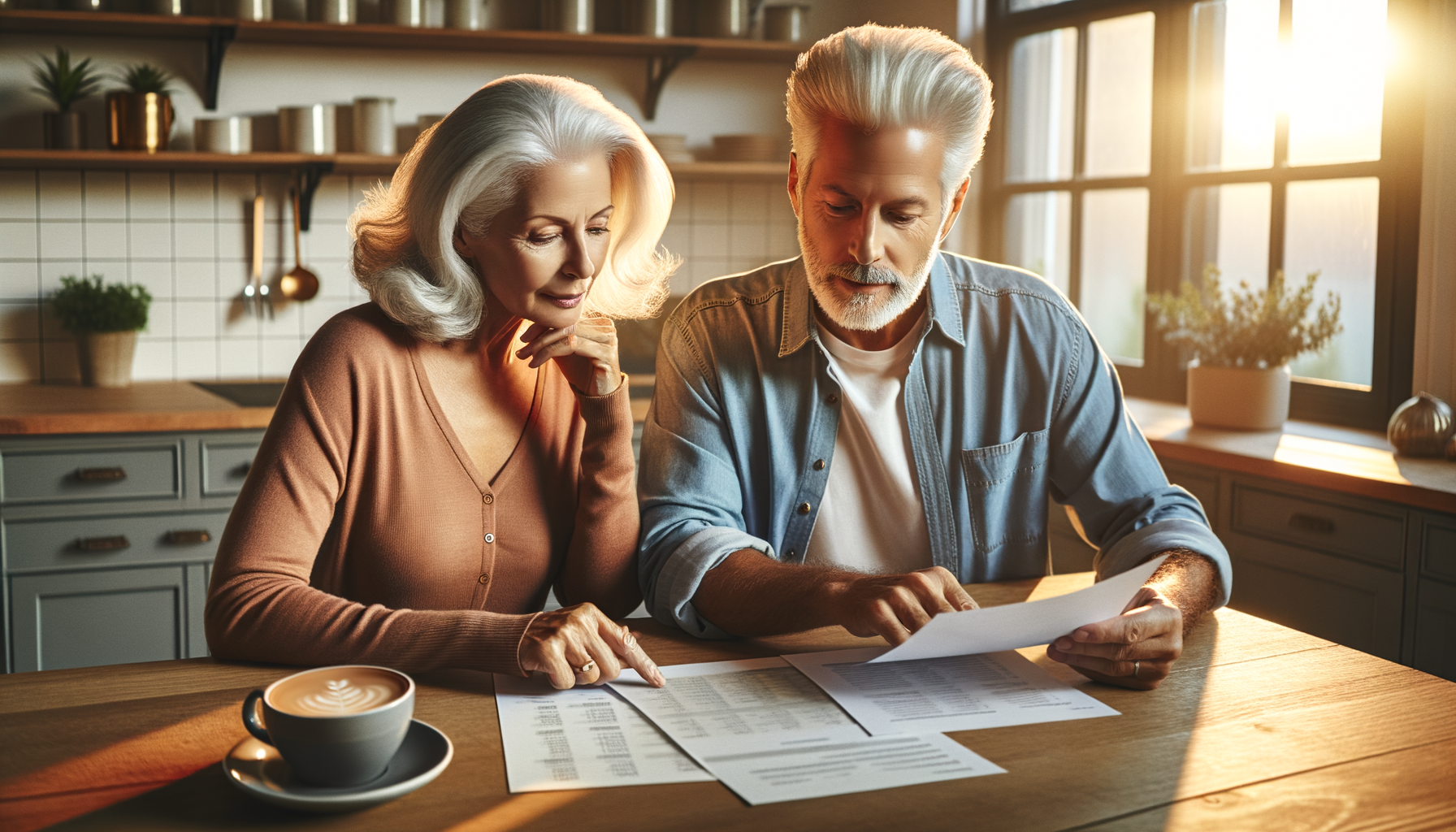 Retired couple reviewing financial documents