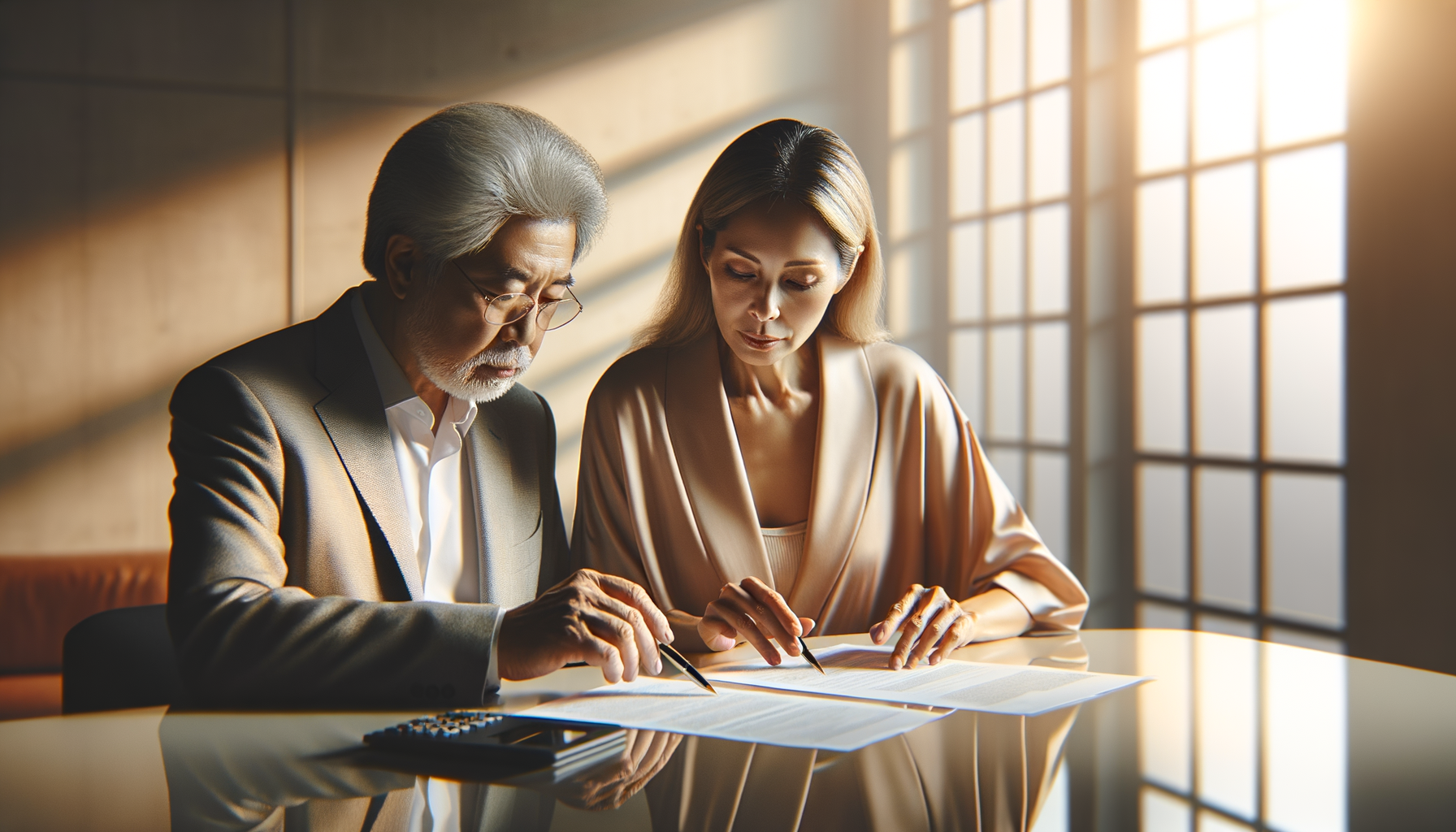 Senior couple reviewing life settlement documents